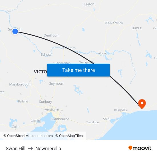 Swan Hill to Newmerella map