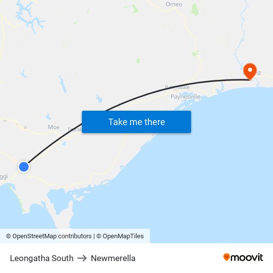 Leongatha South to Newmerella map