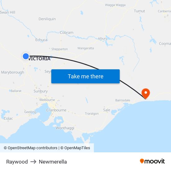 Raywood to Newmerella map