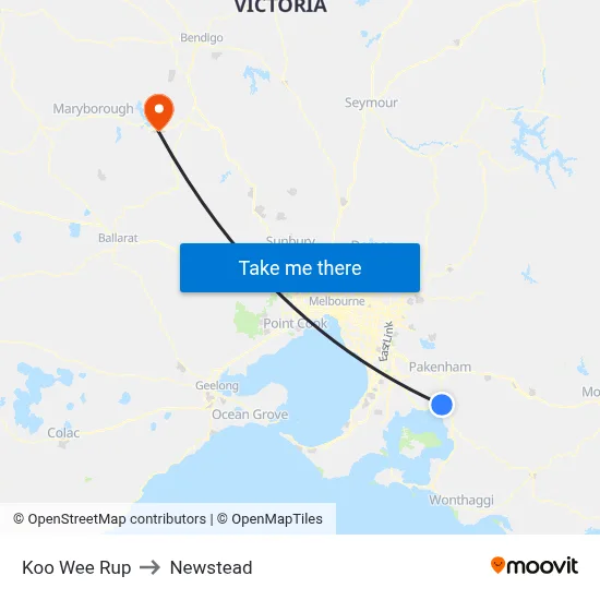 Koo Wee Rup to Newstead map
