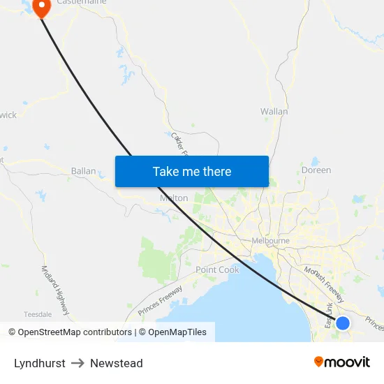 Lyndhurst to Newstead map