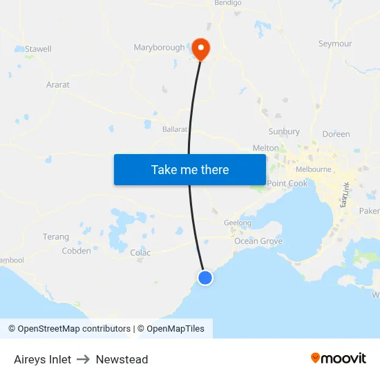 Aireys Inlet to Newstead map