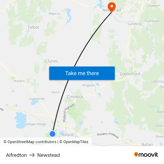Alfredton to Newstead map