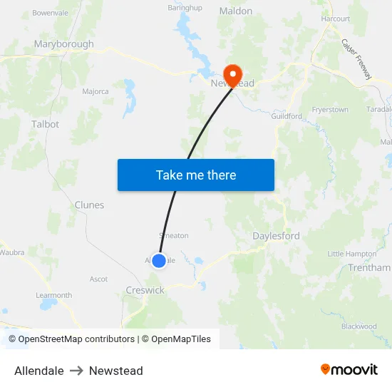 Allendale to Newstead map