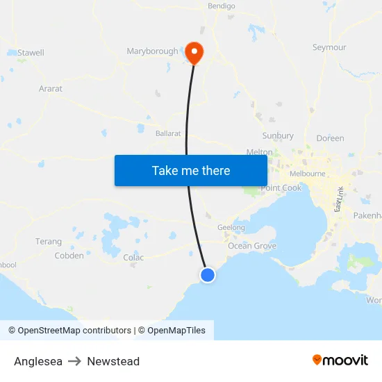 Anglesea to Newstead map