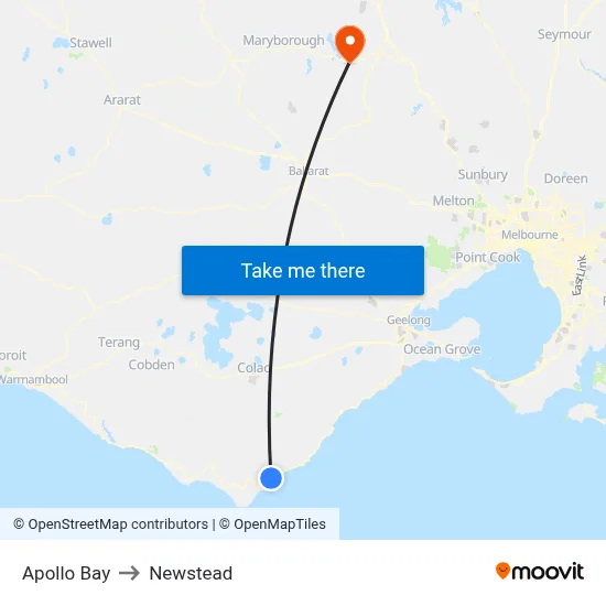 Apollo Bay to Newstead map