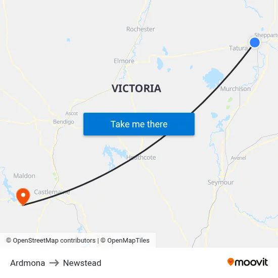 Ardmona to Newstead map