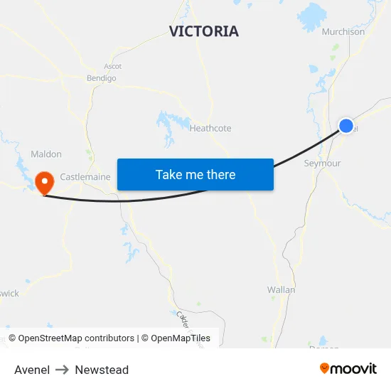 Avenel to Newstead map