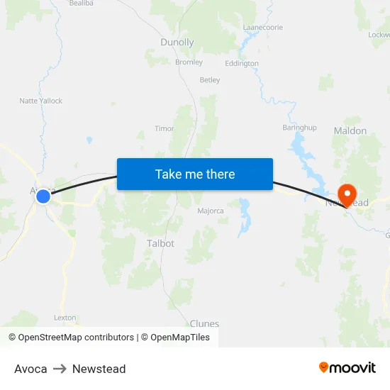 Avoca to Newstead map