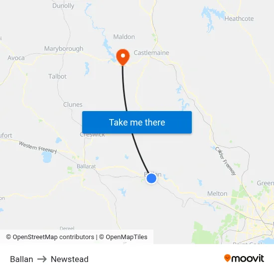 Ballan to Newstead map