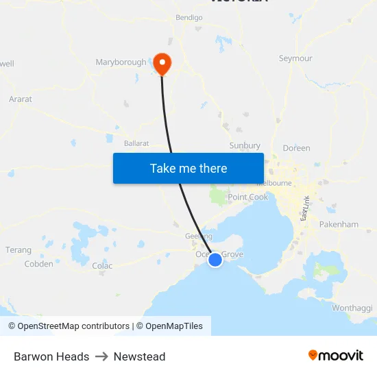 Barwon Heads to Newstead map