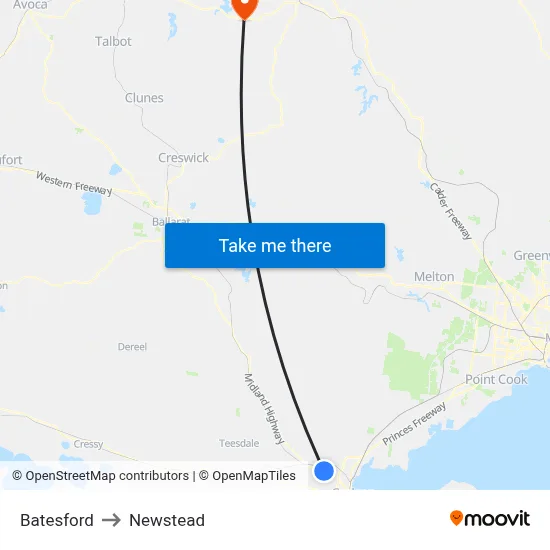 Batesford to Newstead map