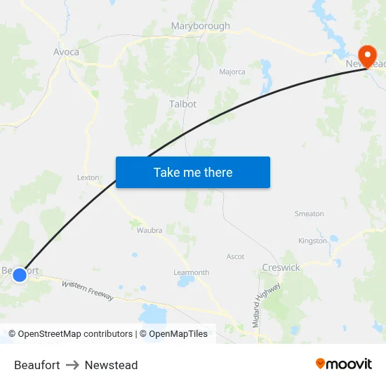 Beaufort to Newstead map