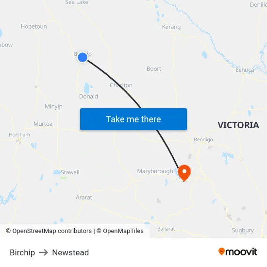 Birchip to Newstead map