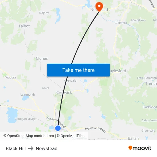 Black Hill to Newstead map