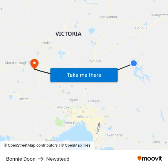 Bonnie Doon to Newstead map