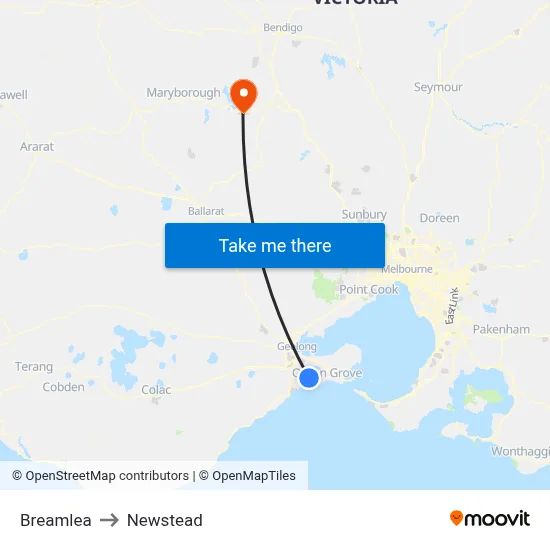 Breamlea to Newstead map