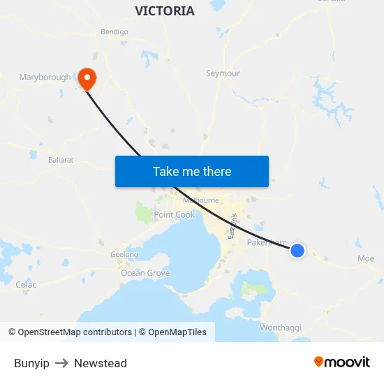 Bunyip to Newstead map