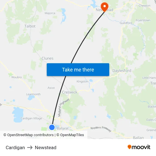 Cardigan to Newstead map