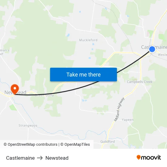 Castlemaine to Newstead map