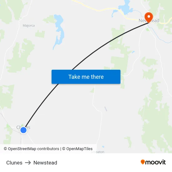 Clunes to Newstead map