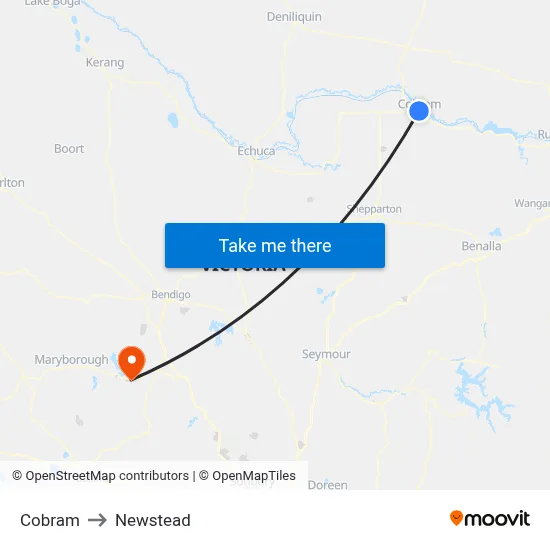 Cobram to Newstead map