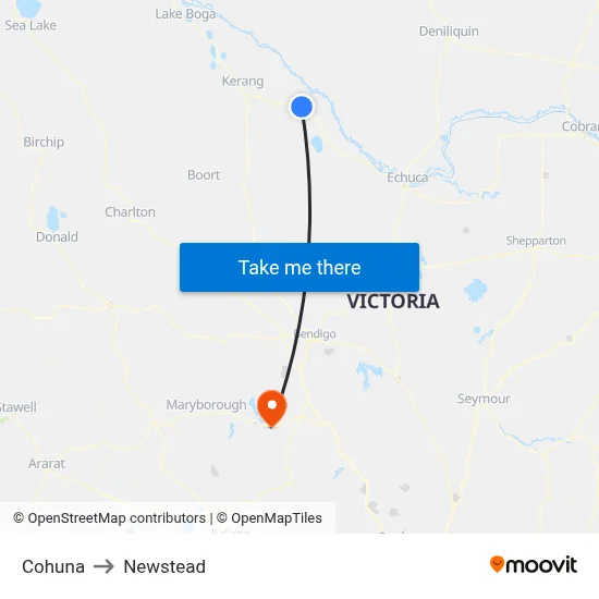 Cohuna to Newstead map