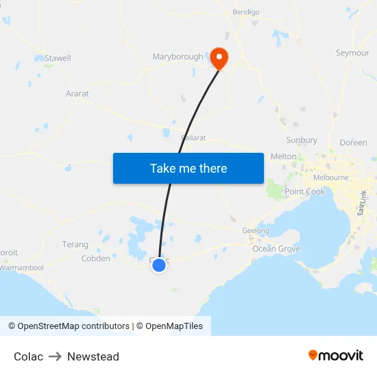 Colac to Newstead map