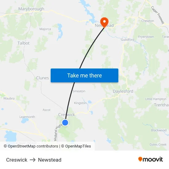 Creswick to Newstead map