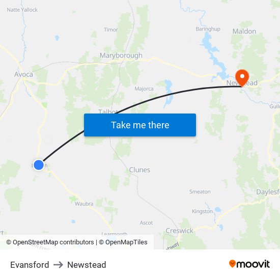 Evansford to Newstead map