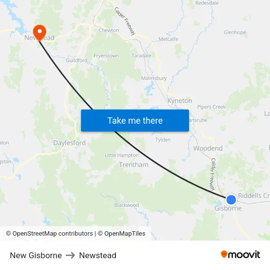 New Gisborne to Newstead map