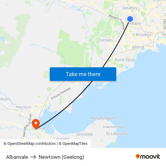 Albanvale to Newtown (Geelong) map
