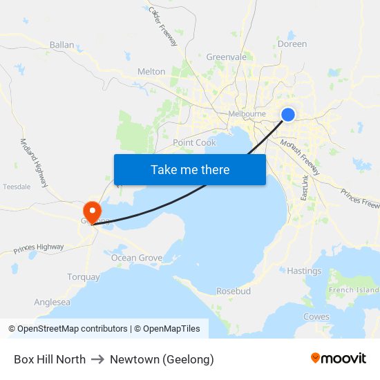 Box Hill North to Newtown (Geelong) map