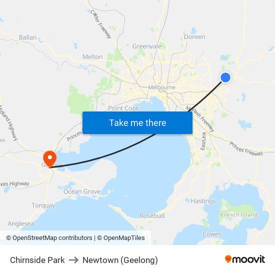 Chirnside Park to Newtown (Geelong) map