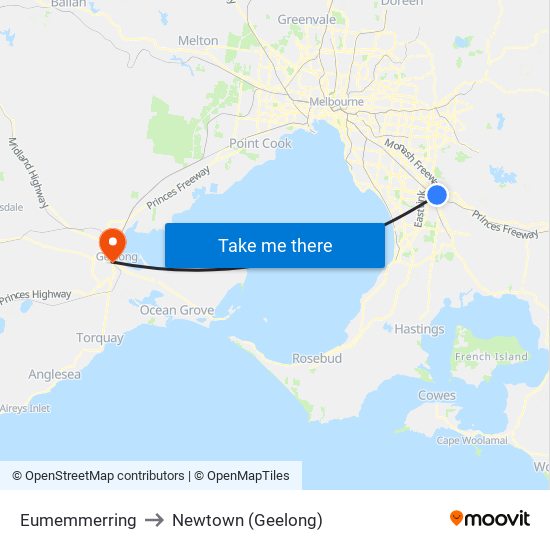 Eumemmerring to Newtown (Geelong) map