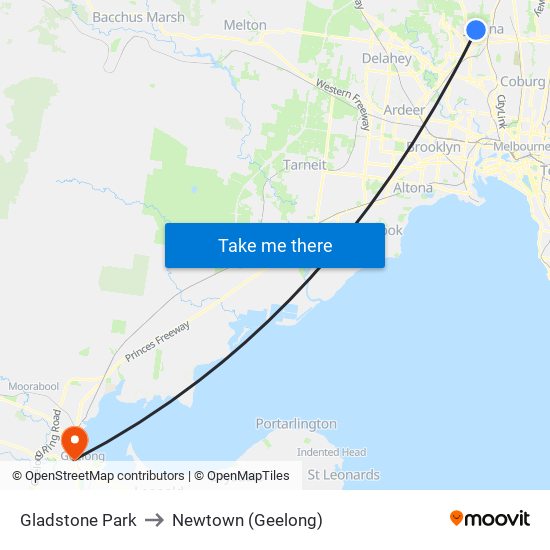 Gladstone Park to Newtown (Geelong) map