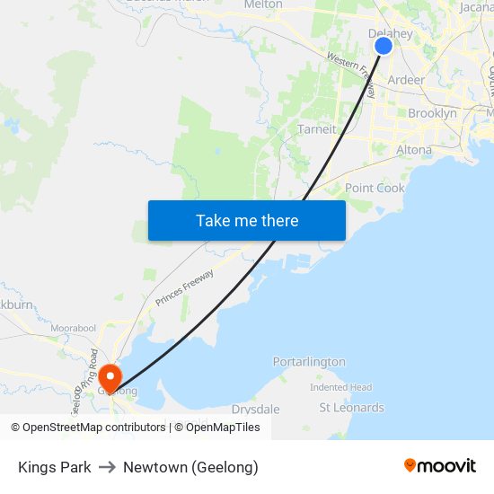 Kings Park to Newtown (Geelong) map