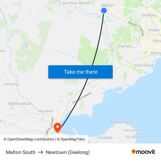 Melton South to Newtown (Geelong) map