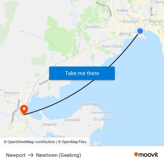 Newport to Newtown (Geelong) map