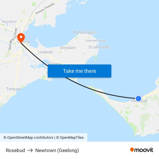 Rosebud to Newtown (Geelong) map