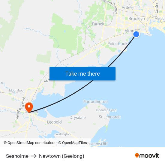 Seaholme to Newtown (Geelong) map