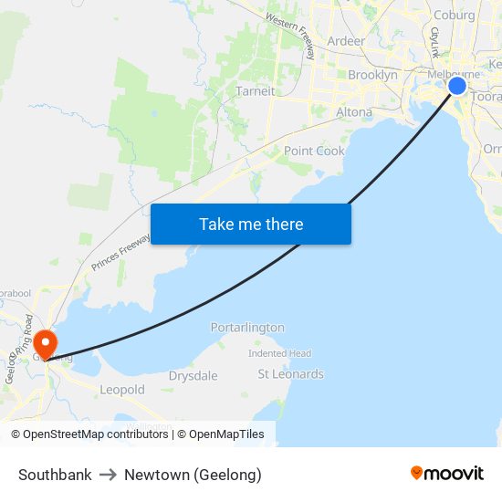 Southbank to Newtown (Geelong) map