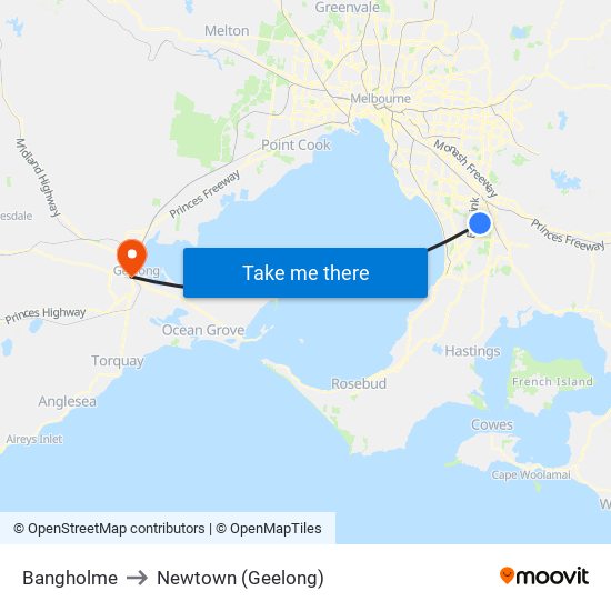 Bangholme to Newtown (Geelong) map