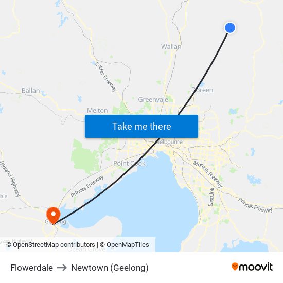 Flowerdale to Newtown (Geelong) map