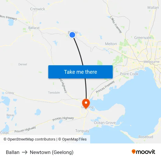 Ballan to Newtown (Geelong) map