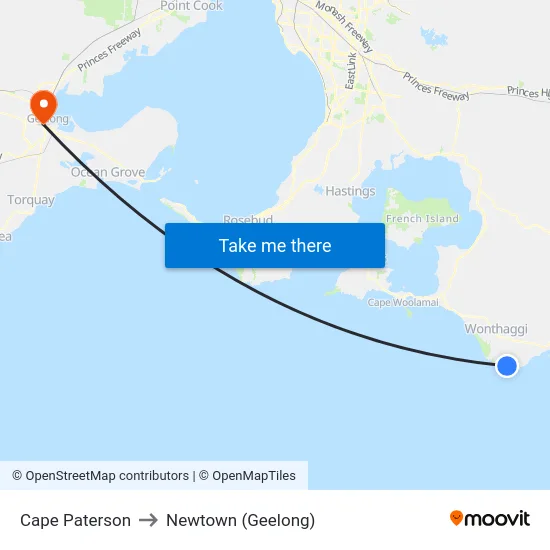 Cape Paterson to Newtown (Geelong) map