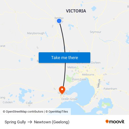 Spring Gully to Newtown (Geelong) map