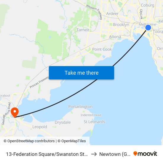 13-Federation Square/Swanston St (Melbourne City) to Newtown (Geelong) map