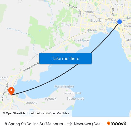 8-Spring St/Collins St (Melbourne City) to Newtown (Geelong) map