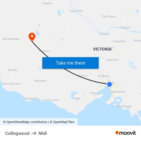 Collingwood to Nhill map